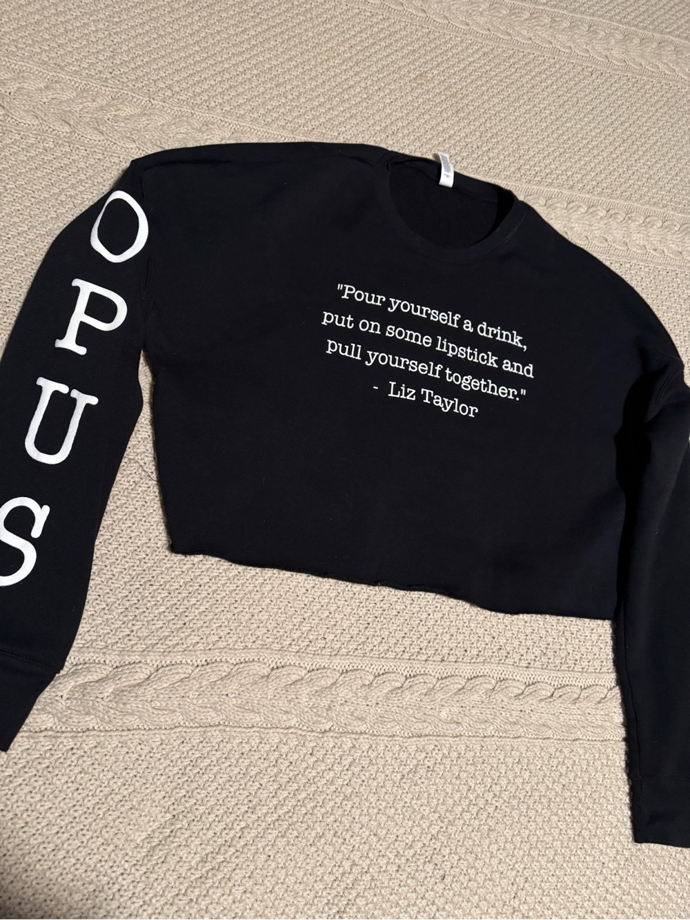 Bella Canvas Black Cropped Sweatshirt with Liz Taylor Quote